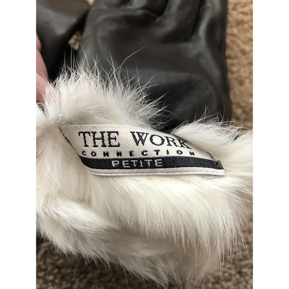 NOS New LEATHER Driving Gloves Black Vintage White Fur Lining DEADSTOCK Petite - Picture 3 of 4